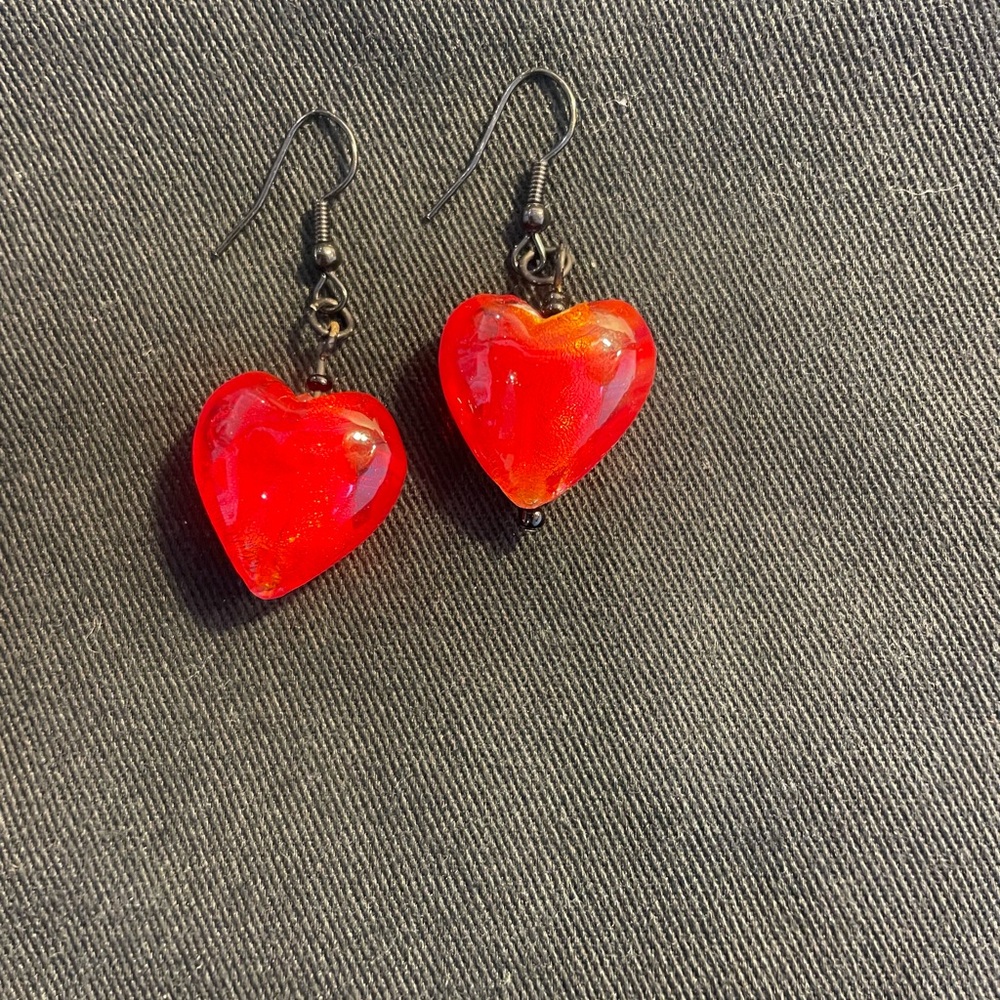 Vibrant Red Heart Earrings
